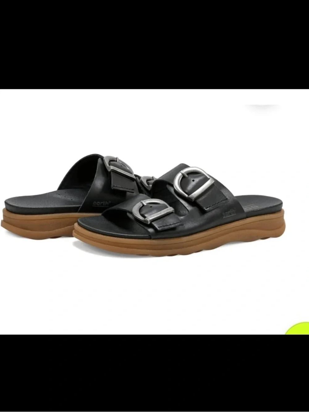 Earth Origins Black Slide Sandal with Silver Buckles
